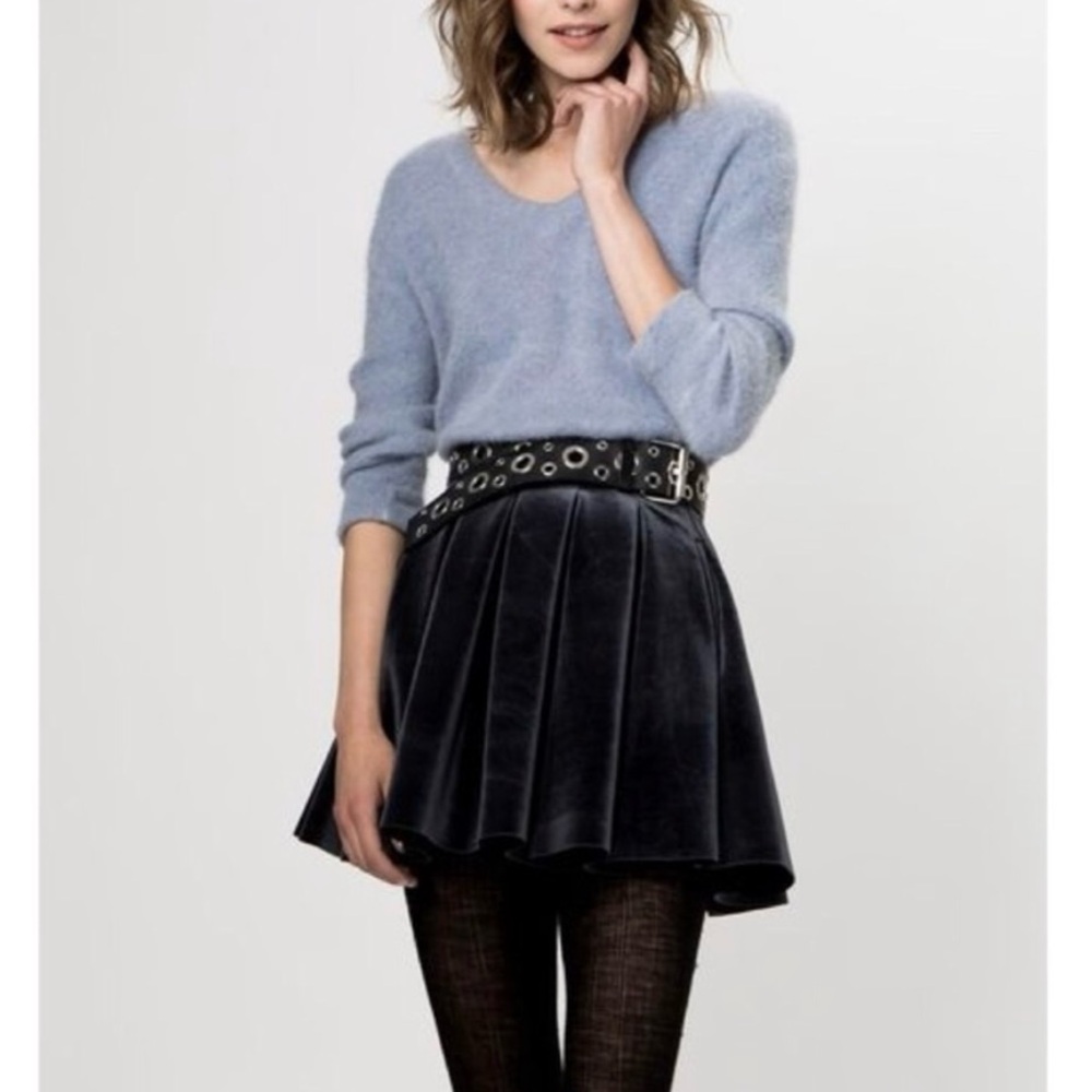 Maje short angora blend dusty blue v neck sweater XS/S